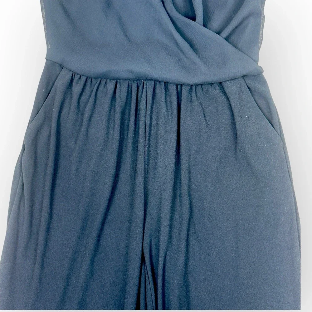 bar III Black Sleeveless Draped Faux Wrap Jumpsuit Elastic Waist‎ XS